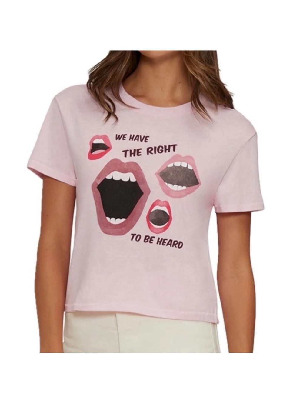 NWT Wildfox Pink Graphic woman’s 3/4 T-Shirt female rights size small